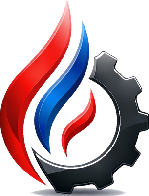 Mechmor Engineering logo: a red and blue flame within a gear